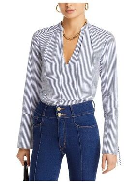 10 Crosby Derek Lam Quietluxury Blue Striped‎ Lila Cotton Top